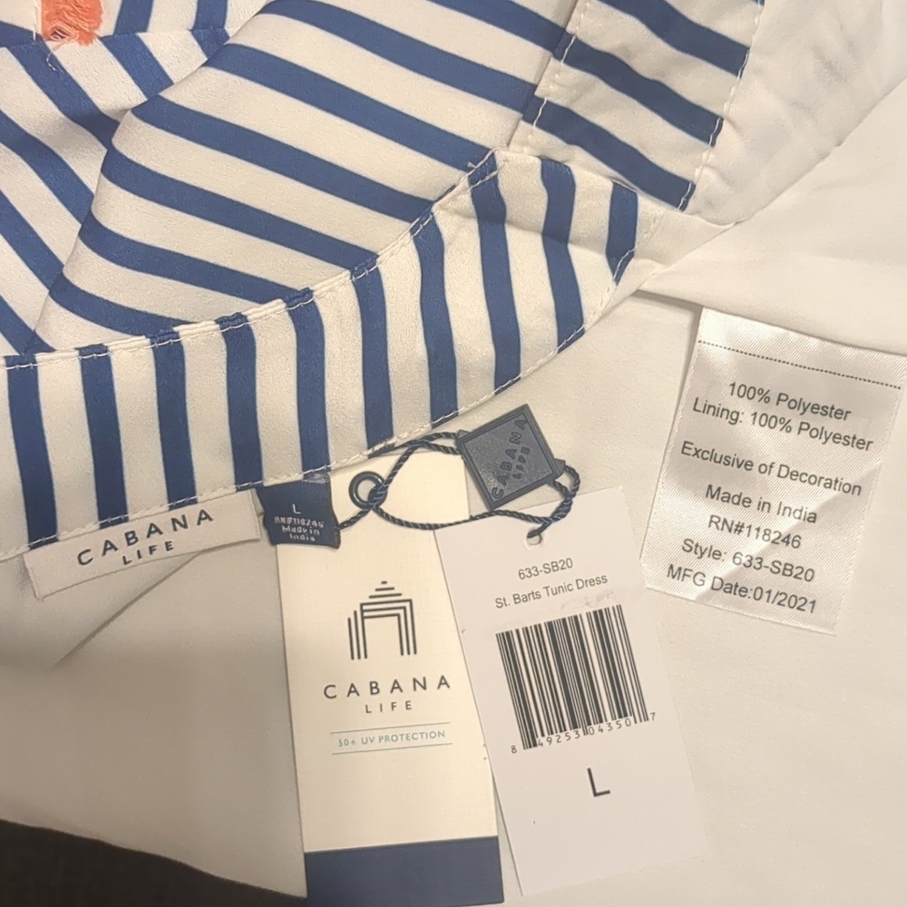CABANA LIFE Embroided- Blue/White Striped Pockets Sleeveless Mini Dress UPF50 + - Picture 9 of 13